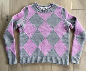 Boden Argyle Pink and Gray Crew Neck Sweater XS